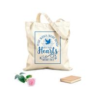 AILOONG Christmas commemorative quotes Your wings are ready but our hearts are not Flat Tape Handle Tote Bag 340g/m² thick fabric Replaces school bag