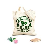 AILOONG christmas is all about jesus Flat Tape Handle Tote Bag 340g/m² thick fabric Replaces school bag