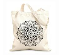 AILOONG circle pattern in the form of mandala Flat Tape Handle Tote Bag 12 oz thick fabric Replaces school bag 31x36cm Medium