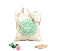 AILOONG circular pattern in the form of mandala with flower Flat Tape Handle Tote Bag 340g/m² thick fabric Replaces school bag