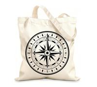 AILOONG Classic compass rose design Flat Tape Handle Tote Bag 12 oz thick fabric Replaces school bag 31x36cm Medium