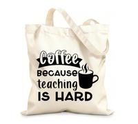 AILOONG Coffee because teaching is hard happy Teachers' Day Flat Tape Handle Tote Bag 12 oz thick fabric Replaces school bag 31x36cm Medium