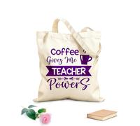 AILOONG Coffee gives me teacher's strength with hand drawn lettering Flat Tape Handle Tote Bag 340g/m² thick fabric Replaces school bag