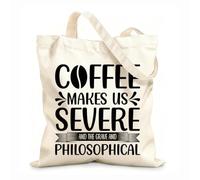 AILOONG coffee makes us severe and the grave and philosophical Flat Tape Handle Tote Bag 12 oz thick fabric Replaces school bag 31x36cm Medium