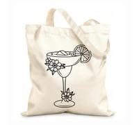 AILOONG cold cocktails with ice in different glasses from nightclub or beach bar hand drawn doodle Flat Tape Handle Tote Bag 12 oz thick fabric Replaces school bag 25x30cm Small