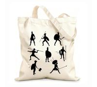 AILOONG Cotton Canvas Shopping Bag Ancient Greek Warriors Silhouettes Weapons 12 oz thick fabric Uses as a gift bag 25x30cm Small