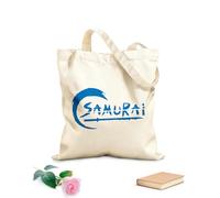 AILOONG Cotton Canvas Shopping Bag Asian Samurai Japanese Warriors Lettering Katana 340g/m² thick fabric Uses as a gift bag