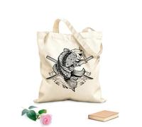 AILOONG Cotton Canvas Shopping Bag Asian Style Japanese Koi Carp Fish Swords 12 oz thick fabric Uses as a gift bag 25x30cm Small