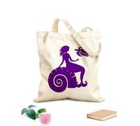 AILOONG Cotton Canvas Shopping Bag Bathroom Mermaid Fantasy Marine Sea Turtle Shell 340g/m² thick fabric Uses as a gift bag