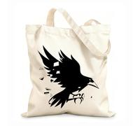 AILOONG Cotton Canvas Shopping Bag Black Bird Studio Flying Raven Ripper Gothic Style 12 oz thick fabric Uses as a gift bag 31x36cm Medium
