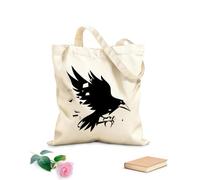 AILOONG Cotton Canvas Shopping Bag Black Bird Studio Flying Raven Ripper Gothic Style 12 oz thick fabric Uses as a gift bag 25x30cm Small