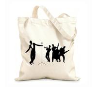 AILOONG Cotton Canvas Shopping Bag Blues Jazz Band Club Musical Instruments 12 oz thick fabric Uses as a gift bag 25x30cm Small