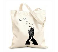 AILOONG Cotton Canvas Shopping Bag Cartoon Gothic Dracula's Castle Halloween Bats 12 oz thick fabric Uses as a gift bag 25x30cm Small