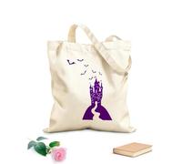 AILOONG Cotton Canvas Shopping Bag Cartoon Gothic Dracula's Castle Halloween Bats 340g/m² thick fabric Uses as a gift bag