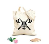 AILOONG Cotton Canvas Shopping Bag Crossed Axes Vikings Weapons Helmet 12 oz thick fabric Uses as a gift bag 31x36cm Medium