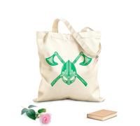 AILOONG Cotton Canvas Shopping Bag Crossed Axes Vikings Weapons Helmet 340g/m² thick fabric Uses as a gift bag