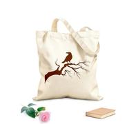 AILOONG Cotton Canvas Shopping Bag Crow On Tree Branch Gothic Style Raven 340g/m² thick fabric Uses as a gift bag