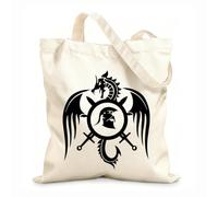 AILOONG Cotton Canvas Shopping Bag Dragon Shield Weapons Man Cave Greek Warrior 12 oz thick fabric Uses as a gift bag 25x30cm Small