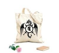 AILOONG Cotton Canvas Shopping Bag Dragon Shield Weapons Man Cave Greek Warrior 12 oz thick fabric Uses as a gift bag 31x36cm Medium