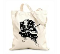 AILOONG Cotton Canvas Shopping Bag Funny Warrior Asian Samurai with Sword 12 oz thick fabric Uses as a gift bag 35x40cm Large