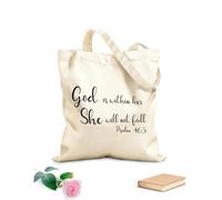 AILOONG Cotton Canvas Shopping Bag God is in her midst she shall not be moved. Psalm 46:5 340g/m² thick fabric Uses as a gift bag