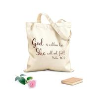 AILOONG Cotton Canvas Shopping Bag God is in her midst she shall not be moved. Psalm 46:5 340g/m² thick fabric Uses as a gift bag