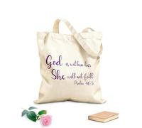 AILOONG Cotton Canvas Shopping Bag God is in her midst she shall not be moved. Psalm 46:5 340g/m² thick fabric Uses as a gift bag