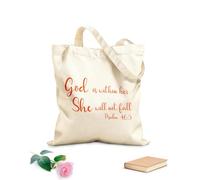 AILOONG Cotton Canvas Shopping Bag God is in her midst she shall not be moved. Psalm 46:5 340g/m² thick fabric Uses as a gift bag