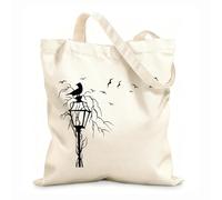 AILOONG Cotton Canvas Shopping Bag Gothic Style Street Lamp Flock Of Birds Raven 12 oz thick fabric Uses as a gift bag 31x36cm Medium