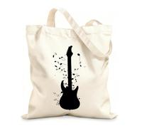 AILOONG Cotton Canvas Shopping Bag Guitar Notes Rock'n'Roll Music 12 oz thick fabric Uses as a gift bag 35x40cm Large
