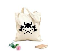AILOONG Cotton Canvas Shopping Bag Helmet Axes Viking Weapons Barbarian Warriors 12 oz thick fabric Uses as a gift bag 35x40cm Large