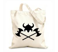 AILOONG Cotton Canvas Shopping Bag Helmet Axes Viking Weapons Barbarian Warriors 12 oz thick fabric Uses as a gift bag 25x30cm Small