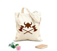 AILOONG Cotton Canvas Shopping Bag Helmet Axes Viking Weapons Barbarian Warriors 340g/m² thick fabric Uses as a gift bag