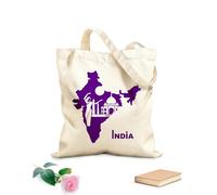 AILOONG Cotton Canvas Shopping Bag India Map Country Hindu Girl Dancer Taj Mahal 340g/m² thick fabric Uses as a gift bag