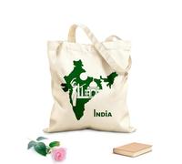 AILOONG Cotton Canvas Shopping Bag India Map Country Hindu Girl Dancer Taj Mahal 340g/m² thick fabric Uses as a gift bag