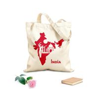 AILOONG Cotton Canvas Shopping Bag India Map Country Hindu Girl Dancer Taj Mahal 340g/m² thick fabric Uses as a gift bag