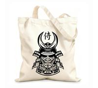 AILOONG Cotton Canvas Shopping Bag Japanese Mask Samurai Helmet Warrior Fighter 12 oz thick fabric Uses as a gift bag 31x36cm Medium