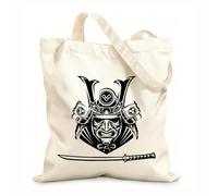 AILOONG Cotton Canvas Shopping Bag Japanese Warrior Dangerous Samurai Head Sword 12 oz thick fabric Uses as a gift bag 35x40cm Large