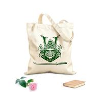 AILOONG Cotton Canvas Shopping Bag Japanese Warrior Dangerous Samurai Head Sword 340g/m² thick fabric Uses as a gift bag