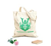 AILOONG Cotton Canvas Shopping Bag Japanese Warrior Dangerous Samurai Head Sword 340g/m² thick fabric Uses as a gift bag
