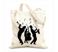 AILOONG Cotton Canvas Shopping Bag Jazz Band Musicians Silhouette Musical Instruments 12 oz thick fabric Uses as a gift bag 25x30cm Small