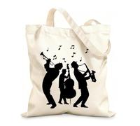 AILOONG Cotton Canvas Shopping Bag Jazz Band Musicians Silhouette Musical Instruments 12 oz thick fabric Uses as a gift bag 35x40cm Large