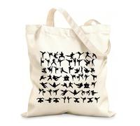 AILOONG Cotton Canvas Shopping Bag Karate Patterns Silhouette Martial Arts Gymnastics 12 oz thick fabric Uses as a gift bag 31x36cm Medium