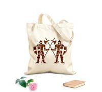 AILOONG Cotton Canvas Shopping Bag Knights Medieval Warrior Army Weapon 340g/m² thick fabric Uses as a gift bag