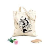 AILOONG Cotton Canvas Shopping Bag Koi Carp Fish Wave Asian Japanese 12 oz thick fabric Uses as a gift bag 25x30cm Small