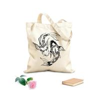 AILOONG Cotton Canvas Shopping Bag Koi Carp Fish Yin Yang Symbol Oriental Fishes 12 oz thick fabric Uses as a gift bag 25x30cm Small