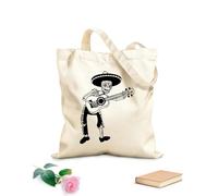 AILOONG Cotton Canvas Shopping Bag Mexican Skull Skeleton With Guitar Day Of The Dead 12 oz thick fabric Uses as a gift bag 35x40cm Large