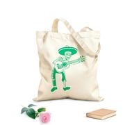 AILOONG Cotton Canvas Shopping Bag Mexican Skull Skeleton With Guitar Day Of The Dead 340g/m² thick fabric Uses as a gift bag