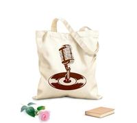 AILOONG Cotton Canvas Shopping Bag Microphone Record Karaoke Music Musical 340g/m² thick fabric Uses as a gift bag