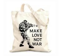 AILOONG Cotton Canvas Shopping Bag Military Funny Quote Make Love Not War Hippie Home 12 oz thick fabric Uses as a gift bag 31x36cm Medium